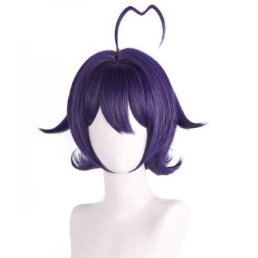 Imagem de Peruca de cosplay curta de anime roxa escura em camadas enrolada 30 cm