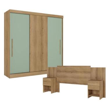 Imagem de Guarda Roupa Casal Vision 3 Portas Capuccino Menta com Cabeceira Formo