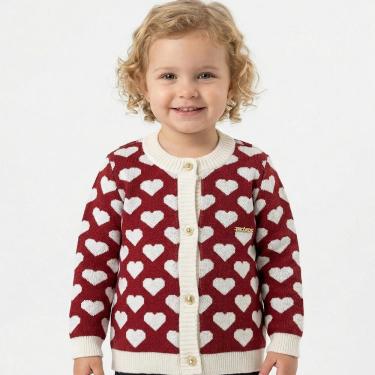 Imagem de Casaco Corações Jacquard Tricô Kids Vermelho e Branco