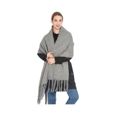 Imagem de Cachecol De Luxo Feminino Em Cashmere Com Design Xadrez Arco-Íris, Gro