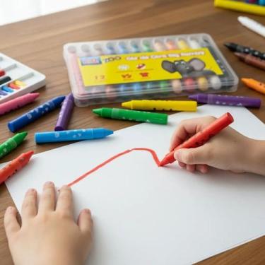 Imagem de Giz De Cera Escolar Big Retrátil Aquarelável Atóxico 12un - D Presente