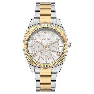 Imagem de Relogio Euro feminino dourado e prata misto bicolor grande multifunçõe
