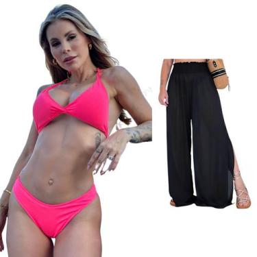 Imagem de Biquini + Saída De Praia Calça Tule Moda Praia Kit Conjunto - LOOK DRE