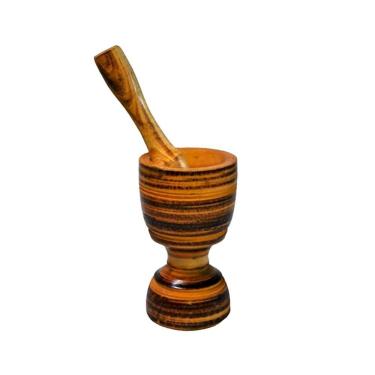 Imagem de Pilão Socador em Madeira para Culinária Alho Grãos Ervas 18x10cm Amadeirado Colher de Pau