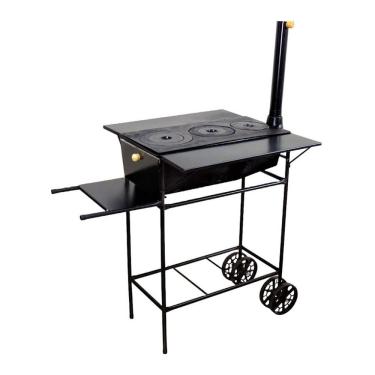 Imagem de Fogão a Lenha e Churrasqueira 3 Bocas Ouro Minas F036OM Ferro Fundido Acendimento Manual Rustic