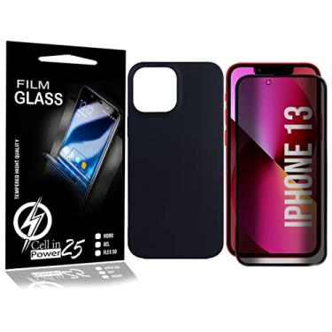 Imagem de Kit Capa Aveludada Preta + Película Vidro Privacidade 3d P/IPhone 13 6.1 - Cell In Power25