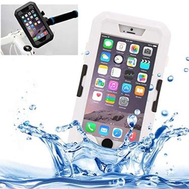 Imagem de Capa ultrafina para iPhone 6 Plus e 6s Plus IPX8 à prova d'água sensível ao toque com suporte de bicicleta e capa traseira de telefone com cordão (cor branca)
