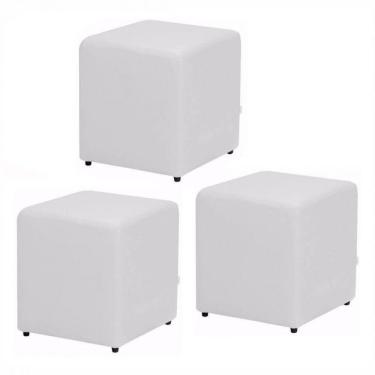 Imagem de 03 Puffs Quadrado Corino Branco