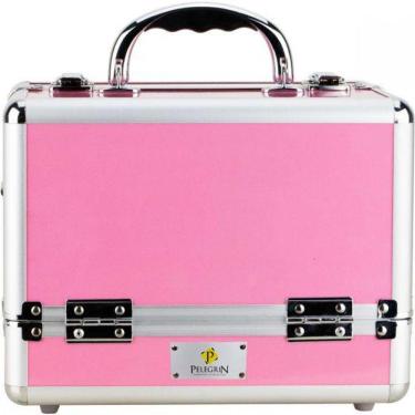 Imagem de Maleta Maquiagem Joias Manicure Alumínio ABS Pelegrin PEL-M1009 Rosa