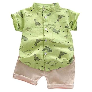 Imagem de Camisetas de dinossauro para bebês + calças conjunto infantil de desenho animado infantil meninos roupas e conjunto de 3 peças para meninos (verde, 3 a 4 anos)