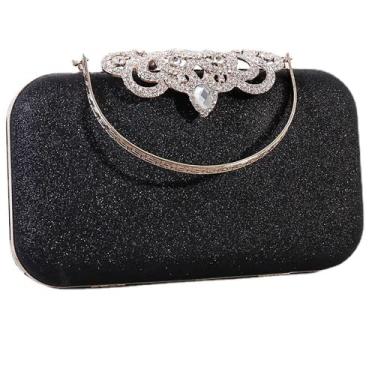 Imagem de Bolsa clutch para noite feminina bolsa clutch com lantejoulas bolsa feminina para festa de casamento com cristal, Preto, M
