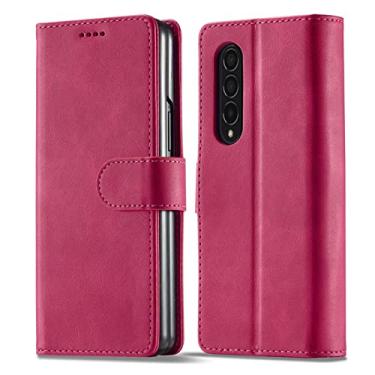 Imagem de YINGDAFENG Capa carteira para Samsung Galaxy Z Fold 4, capa flip de couro PU premium com compartimentos para cartões e proteção da câmera à prova de choque capa interna de TPU, vermelha