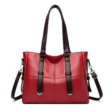 Imagem de Bolsa feminina acolchoada de couro macio com alça superior e alça transversal feminina grande bolsa de ombro, Vermelho