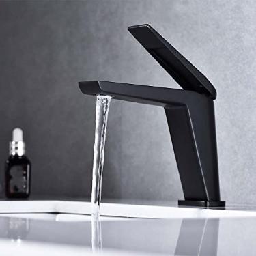 Imagem de Torneira para lavatório de banheiro Torneira para pia preta Torneira misturadora para lavatório Quente frio vaidade para pia Cachoeira Torneiras misturadoras, pretas