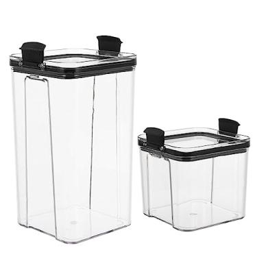 Imagem de Pote Hermetico Acrilico Kit 2 Unidades Transparente Veda Tampa com Trava Alimento Cozinha Armario Organizaçao Multiuso Empilhavel Resistente