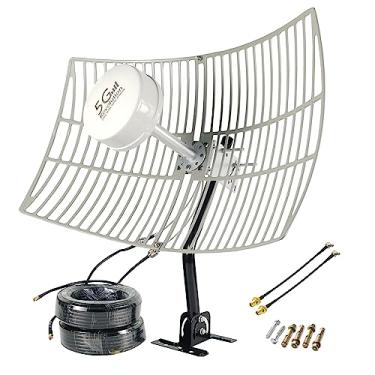 Imagem de SIGNALPLUS Kit de antenas parabólicas, antena MIMO 2x2 5G, antena 4G LTE WiFi direcional externa de longo alcance para roteadores 5G 4G LTE, TS-9, SMA, 698-6000MHz, 30dBi, 15 metros LMR240