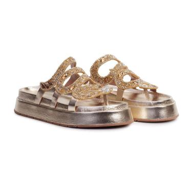 Imagem de Sandália Plataforma Flat Feminina Pedrarias Chatons Moda Casual Passeio Dia a Dia Mulhe...