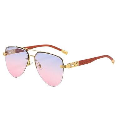 Imagem de Óculos de sol ovais grandes sem aro, óculos de sol sem moldura para homens e mulheres com strass, óculos vintage, c2 azul rosa, com bolsa