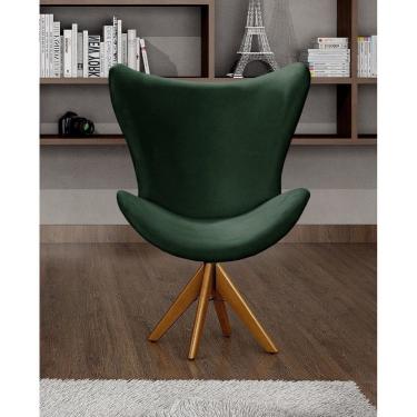 Imagem de Poltrona Alice Lisa Cadeira Egg Pé Giratório Madeira para Recepção, Escritório Verde
