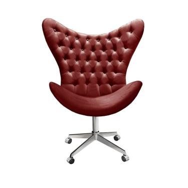 Imagem de Poltrona Alice Egg Capitonê Cadeira Botonê Giratória com Rodízios Recepção, Escritório Bordô