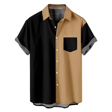 Imagem de Camiseta estampada masculina outono inverno manga curta gola tartaruga cardigã camiseta masculina 2024 moderno Y2K, B-176 amarelo mostarda, XG