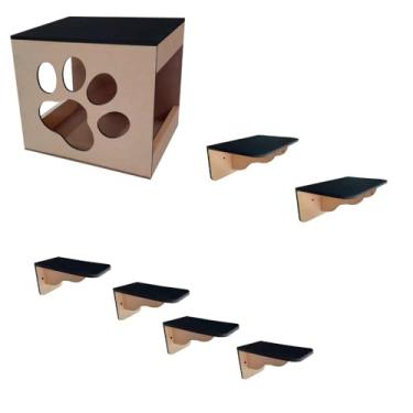 Imagem de Brinquedo Gatificação Playground Para Gatos 7 Pçs Em MDF 6mm FIxo De Parede