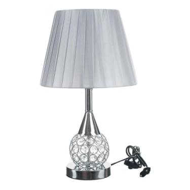 Imagem de Abajur Luminaria Decorativo Quarto Sala Criado Mudo Cristal Com Led 42cm (PRATA)