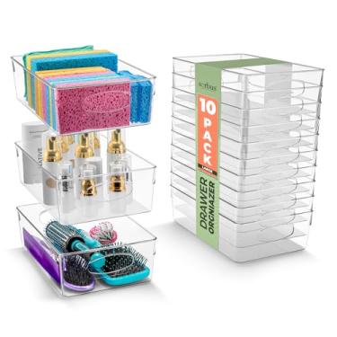 Imagem de Sorbus Grandes caixas de armazenamento de plástico transparente para prateleiras, roupas, com alça – caixas de armazenamento transparentes, gaveta, prateleira, armário, despensa, geladeira, freezer,