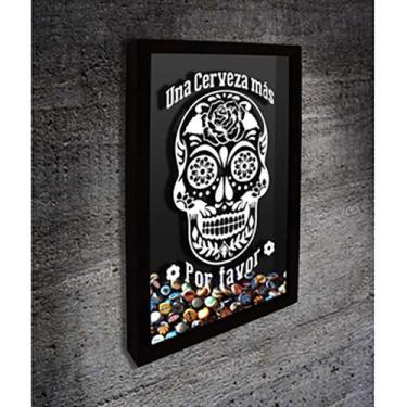 Imagem de Quadro Porta Tampinhas Una Cerveza más - Quadro Novo, Preto, 26x36