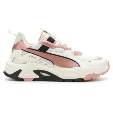 Imagem de PUMA Tênis feminino Rs-Trck metálico com cadarço casual - rosa, branco, Marfim fosco/ouro rosa, 35