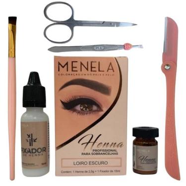 Imagem de Henna Menela Com Kit De Acessórios  Sobrancelha Pinça Tesoura Navalha 