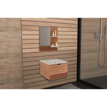 Imagem de Armário c/ Balcão Banheiro Suspenso BN3613 s/ Cuba 60cm e Espelho BN3614 Amendoa/Marmore Branco - Tecno Mobili