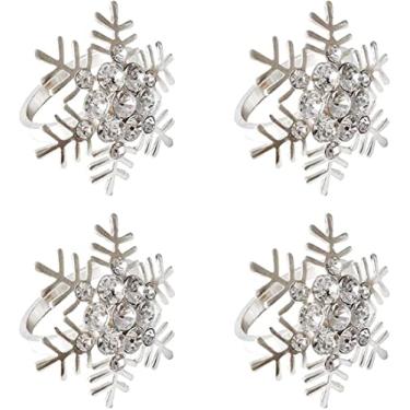 Imagem de NT-ling conjunto de anéis de guardanapo de natal 4 peças porta-guardanapos de floco de neve anéis de prata modernos anéis de guardanapo domésticos strass requintados anéis de guardanapos par