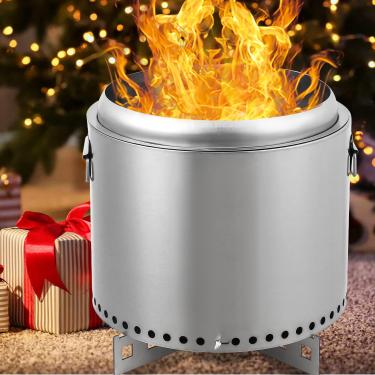 Imagem de Fogueira sem fumaça de 41,5 cm com suporte, bandeja de cinzas removível, fogueira portátil para uso externo, lareira a lenha de aço inoxidável, ideal para reuniões de acampamento de 4 a 6 pessoas