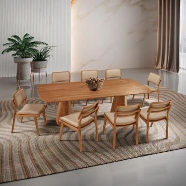 Imagem de Sala de Jantar Mesa Noronha 220cm Madeira Tampo Barril Laminado com 8 
