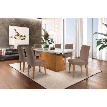 Imagem de Sala de Jantar Completa Luna Tampo Madeirado c/ Vidro Canto Reto 180x90cm e 6 Cadeiras...