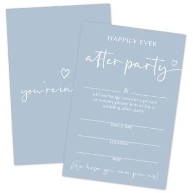 Imagem de Convite de casamento azul minimalista Happily Ever After Party Invitation, 25 convites de casamento com envelopes para recém-casados Sr. e Sra. Cartões de convite estilo preenchimento para festa de
