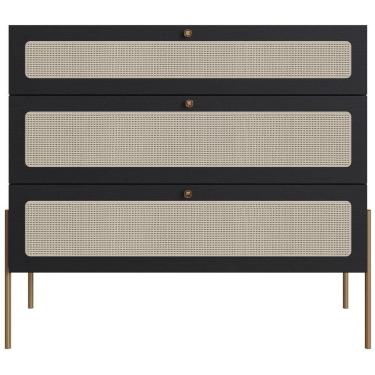 Imagem de Cômoda Com 03 Gavetas Para Quarto Closet Industrial Indy A03 Nero Dourado