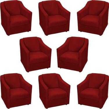 Imagem de Kit 8 Poltronas Mila Pé De Plástico Cromado - Bordô Suede