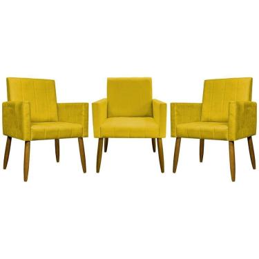 Imagem de Kit 3 Poltronas Decorativas Confortáveis Mari - Amarelo Suede