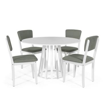 Imagem de Mesa De Jantar Redonda Gabi Branca Com 4 Cadeiras Estofadas Ella Branco/cinza