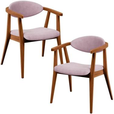Imagem de Kit 02 Poltronas Decorativas Para Sala De Estar Jantar Cecília L02 Suede Rosê