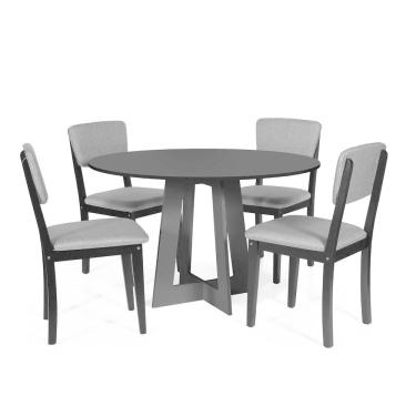 Imagem de Mesa De Jantar Redonda Montreal Preta Com 4 Cadeiras Estofadas Ella Preto/cinza Escuro