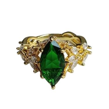 Imagem de DCFSHEE Anel de folha de ramo de oliveira banhado a ouro amarelo, imitação de esmeralda verde e zircônia cúbica, anel de promessa de folha de ramo de oliveira para mulheres tamanhos 6-10 (6)