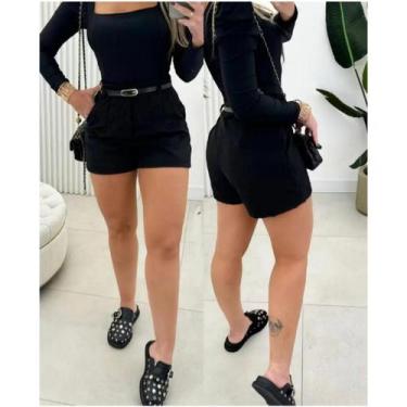 Imagem de Short Alfaiataria Feminino Com Cinto Cintura Alta Cinto Fino Cintinho 