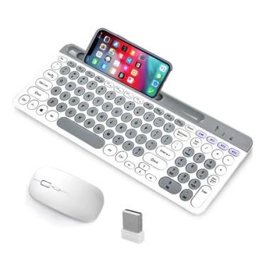 Imagem de Teclado Multimídia com Teclas Redondas, Kit de Teclado e Mouse Sem Fio Recarregável USB (Branco)