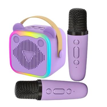 Imagem de Mini Máquina De Karaokê Para Crianças - Alto-Falante Portátil Para Canto Com Luzes LED E 2 Microfones | Brinquedo Eletrônico Infantil Para Festas De Aniversário E Férias