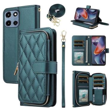 Imagem de Furiet Argyle Capa carteira para Motorola Moto G 5G 2025 com alça de pulso/ombro, mais de 9 compartimentos para cartões, bolsa com zíper, capa de celular quadriculada de couro PU para G5G 5 G G5