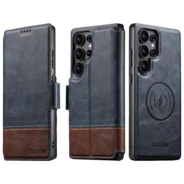 Imagem de SINIANL Capa carteira de couro para Samsung Galaxy S23 Ultra compatível com carregamento MagSafe sem fio, capa de couro destacável com compartimento para cartões, suporte, magnética para Galaxy S23