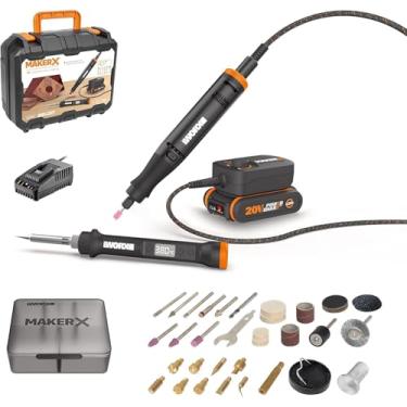 Imagem de Kit Maker X Worx WX988 – Micro Retífica 20V + Ferro de Soldar com Display Digital, Motor Brushless, 35.000 rpm, 480°C, Bateria, Carregador, HUB e Maleta Completa